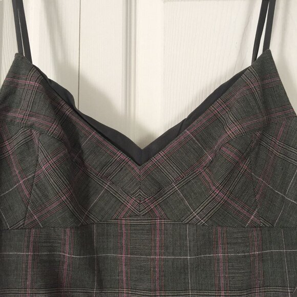 Vtg Donna Karan DKNY Spaghetti Strap Plaid Gray Red Fitted Women's Blouse Top 4 - Picture 3 of 8